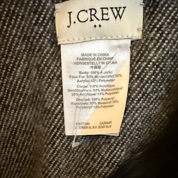 J. Crew Black and Gray Patterned Poncho with Faux Fur. OS. Good condition - Picture 2 of 2